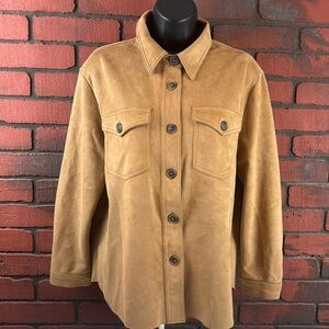 Love‎ Tree Woman Medium Suede Long Sleeve Button Down – Camel, Casual, Cozy